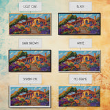 Villa Garden, Adobe, Colorful, Framed Canvas Print, vibrant Mexican villa wall art, blooming flowers, southwestern kitchen décor