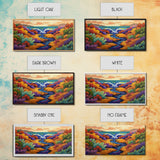 Waterfall, Canyon, Nature, Ocean, Framed Canvas Print, Boho wall art, nature landscape art, vibrant waterfall decor, bathroom wall art
