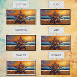 Star Sunset, Ocean, Mandala, Framed Canvas Print vibrant boho wall art, coastal living room decor, sunset mandala beach house artwork