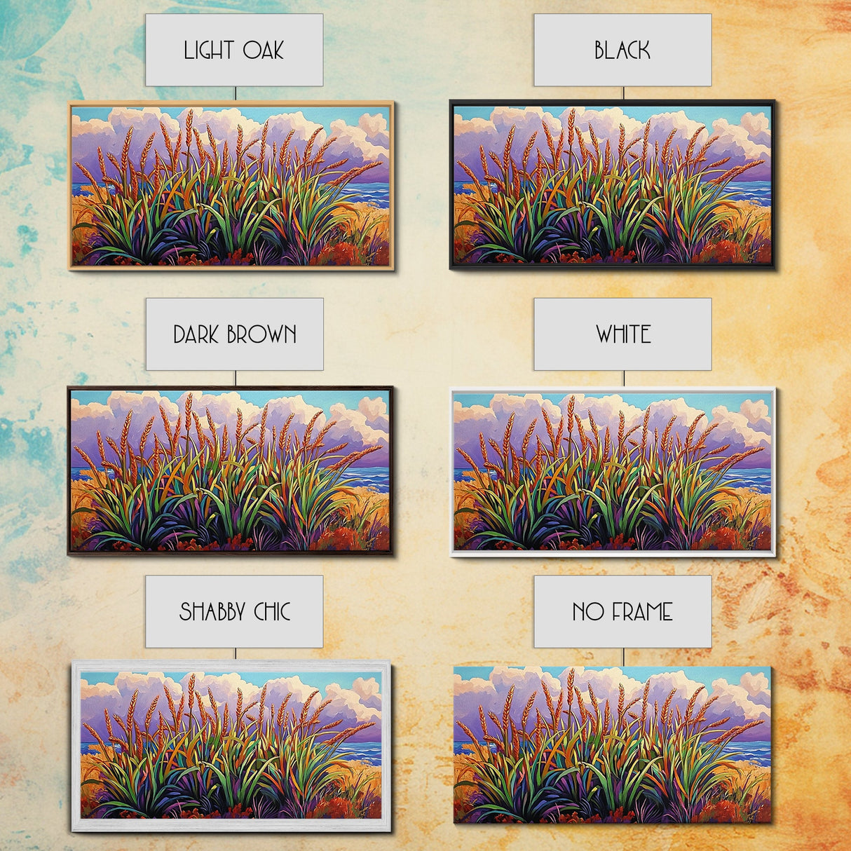Wheat Grasses, Coastal, Sunrise, Canvas Print rustic boho kitchen wall art, country field beach decor, nature inspired autumn artwork