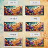 Tropical, Flower, Wave Art, Framed Canvas Print, coastal floral seascape painting, vibrant Summer Decor, Bathroom Wall Art, boho art