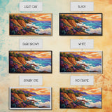 Ocean Cliffside, Sunset, View, Framed Canvas Print vibrant coastal nature artwork Living Room Wall Art beach house boho wall decor
