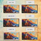 Lighthouse Ocean, Sunset, Cliff, Coastal lighthouse Canvas Print, living room seascape painting, nautical wall decor, sunset vibes art