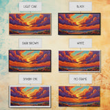 Sunset Ocean, Sky, Framed Canvas Print, Vibrant sunset ocean wall decor, clouds seascape painting, Living Room Wall Art, boho art