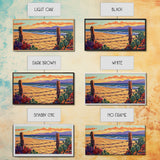 Beach Cactus, Fence, Framed Canvas Print, Vibrant Desert Beach Landscape, Colorful Boho Western Decor, Southwestern Living Room Art