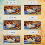 Autumn River, Rocks, Splash, Framed Canvas Print, colorful waterfall painting, nature wall art, rustic cabin decor, landscape art