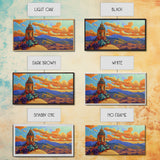 Tower Mountains, Sky, Clouds, Canvas Print, whimsical turret landscape, pastel sky art, colorful fantasy decor, study wall art