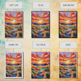 Sunset Desert, River, Color, Framed Canvas Print dreamy painted desert river sunset, colorful sky landscape artwork, nature boho art