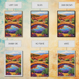 Pond Reflection, Nature, Desert, Framed Canvas Print tranquil desert pond painting, colorful reflection landscape art,  entryway wall decor