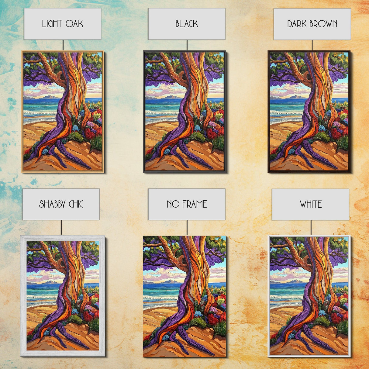 Tree Shore, Coastal, Vibrant, Canvas Print, Bold beach tree painting, tropical landscape art, Living Room or Beach House Wall Decor
