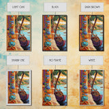 Tropical Boat, Village, Shoreline, Canvas Print, Coastal Wall Art, Vibrant Travel Scene, Boho Seaside Decor, Beach House Painting