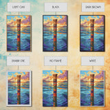 Tribal Water, Pole, Peaceful, Framed Canvas Print tranquil ocean pole artwork, tribal inspired sea painting, boho decor, hallway wall art