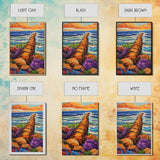 Ocean Path, Wildflowers, Shoreline, Framed Canvas Print coastal path wall art, ocean wildflower painting, beach garden style, hallway decor