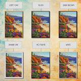Ocean Cactus, Sunset, Framed Canvas Print, Southwest Coastal Art, Desert Beach Wall Decor, Colorful Nature Scene, Bathroom Wall Art