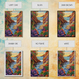 Cliff Ocean, Sunset, Framed Canvas Print, Bold Coastal Canyon Wall Art, Vibrant Nature Decor, Boho Landscape Style, Bedroom Wall Art