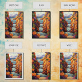 Waterfall Cliffs, Ocean, Framed Canvas Print, Tropical Canyon Wall Art, Colorful Nature Inspired Decor, Bathroom art, Entryway Wall Art