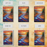 Icebergs River, Sunset, Autumn, Framed Canvas Print colorful autumn iceberg painting, vibrant sunset water flow, fall landscape wall art