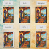 Porch Lake, Peaceful, View, Framed Canvas Print, relaxing patio art, summer lake view, rustic porch decor, Mediterranean vibes painting