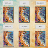 Cliff Shoreline, Ocean, Flowers, Framed Canvas Print, coastal boho art, colorful seascape, beach lover gift, bathroom or hallway art