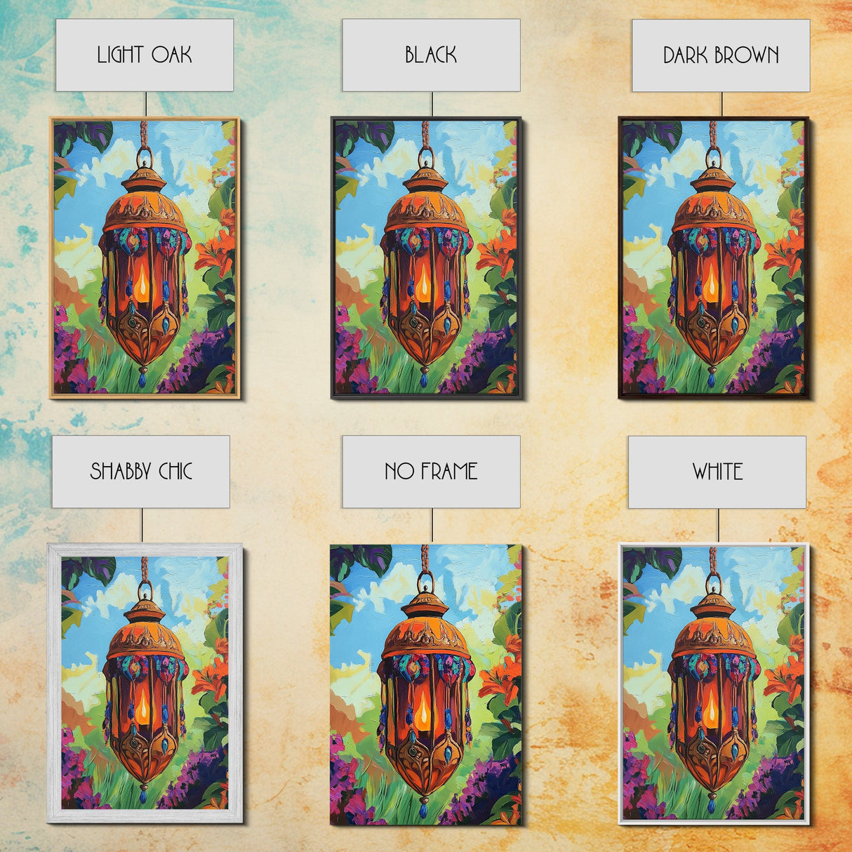 Boho Lantern, Glow, Garden, Framed Canvas Print, Moroccan Lantern Art, Boho Wall Decor, Eclectic Lighting Artwork, Patio Living Room Art