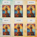 Lighthouse Ocean, Sunset, Boho, Framed Canvas Print, Lighthouse Wall Art, Coastal Decor, Nautical Sunset Canvas, Living Room Boho Artwork