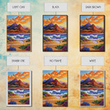 Mountain Coast, Sunset, Bold Desert Landscape Painting, Nature Adventure Art, Office Wall Decor, Framed Canvas Print