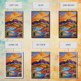 Sunset River, Mountain, Scenic, Framed Canvas Print, Bold Landscape Art, Modern Boho Wall Decor, Nature Scene Living Room Accent
