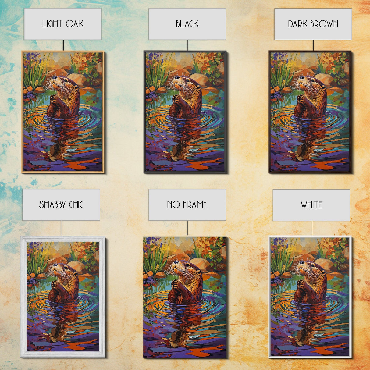 Whimsical Otter Art, Animal Lover Gift, Vibrant Nature Print, Wildlife Decor, Framed Canvas Print, Nursery Wall Art, playful artwork