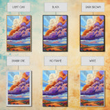 Majestic Cloudscape Art, Sunset Beach Painting, Bold Sky Print, Dreamy Nature Decor, Framed Canvas Print, Living Room Wall Art, surreal art