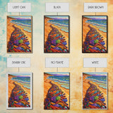 Colorful Rocks, Coastal Art, Vibrant Beach, Framed Canvas Print, nature-inspired painting, whimsical art, Hallway Wall Art