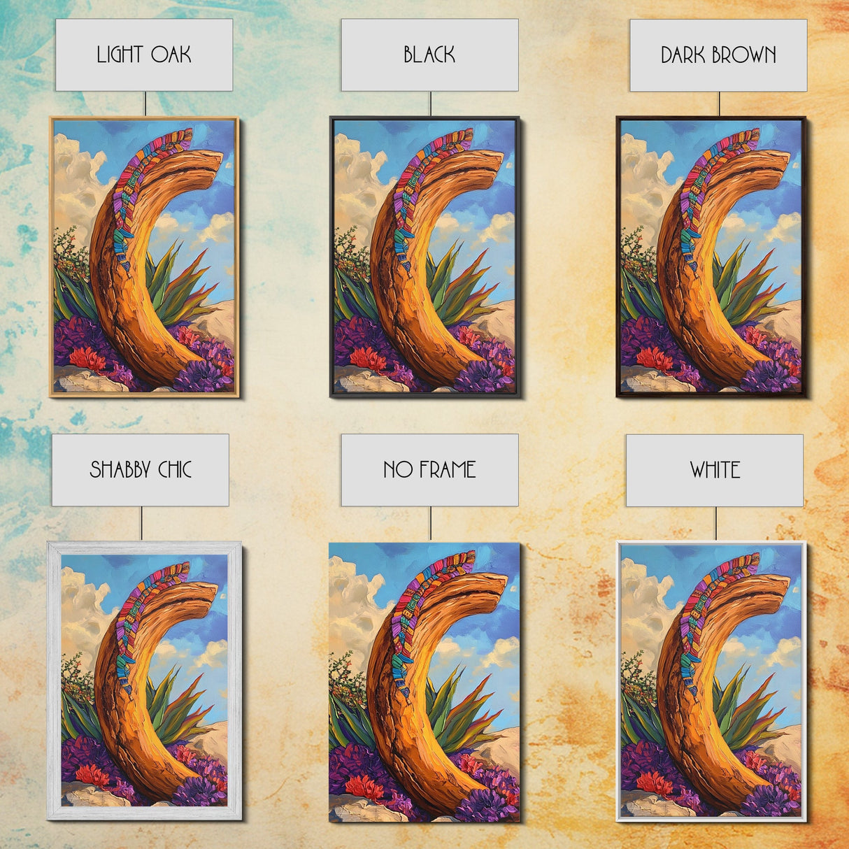 Driftwood, Woven Textile, Desert Sky, Framed Canvas Print, rustic wall art, southwest decor, colorful boho style, Entryway Wall Art