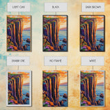 Cliff Sunset, Sea, Canvas Print, Bold coastal wall art, rocky cliff painting, dramatic sunset scene, office or den decor, nature inspired art