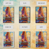 Sailboat Painting, Ocean Breeze, Colorful Nautical, Sunset Boat, Framed Canvas Print, Coastal Wall Art, beach house decor, vivid art