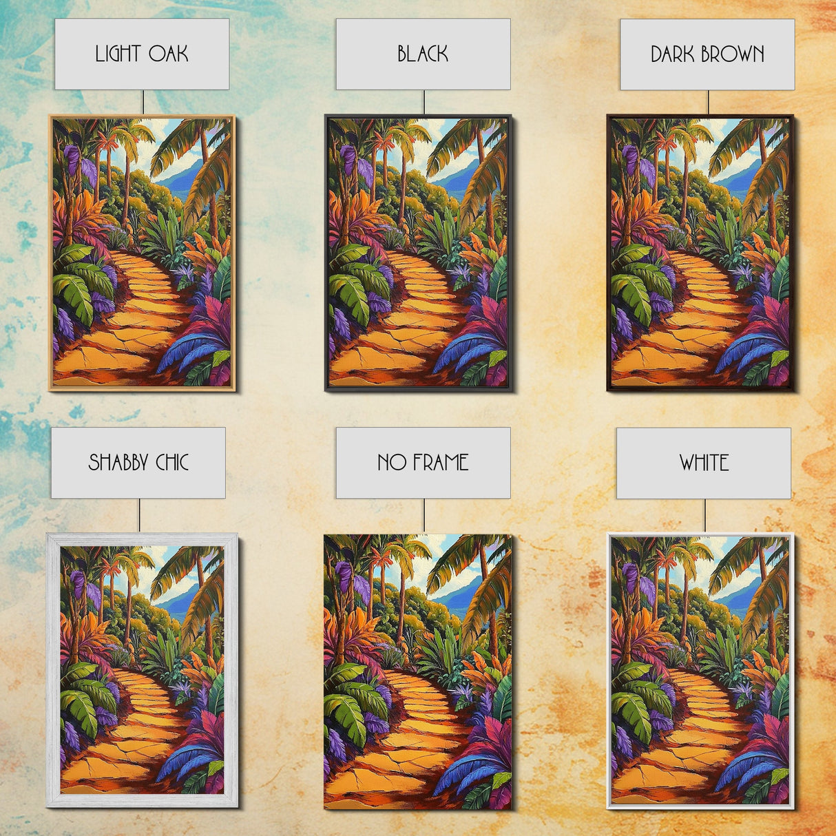Tropical Trail, Jungle Pathway, Bright Nature Scene, Canvas Print, Boho Living Room Wall Art, Exotic Garden Decor, Colorful Tropical Painting