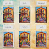Adobe House, Vibrant Southwest, Fall Architecture Wall Art, Canvas Print, Rustic Staircase Scene, Boho Living Room Decor, Warm Entryway Art