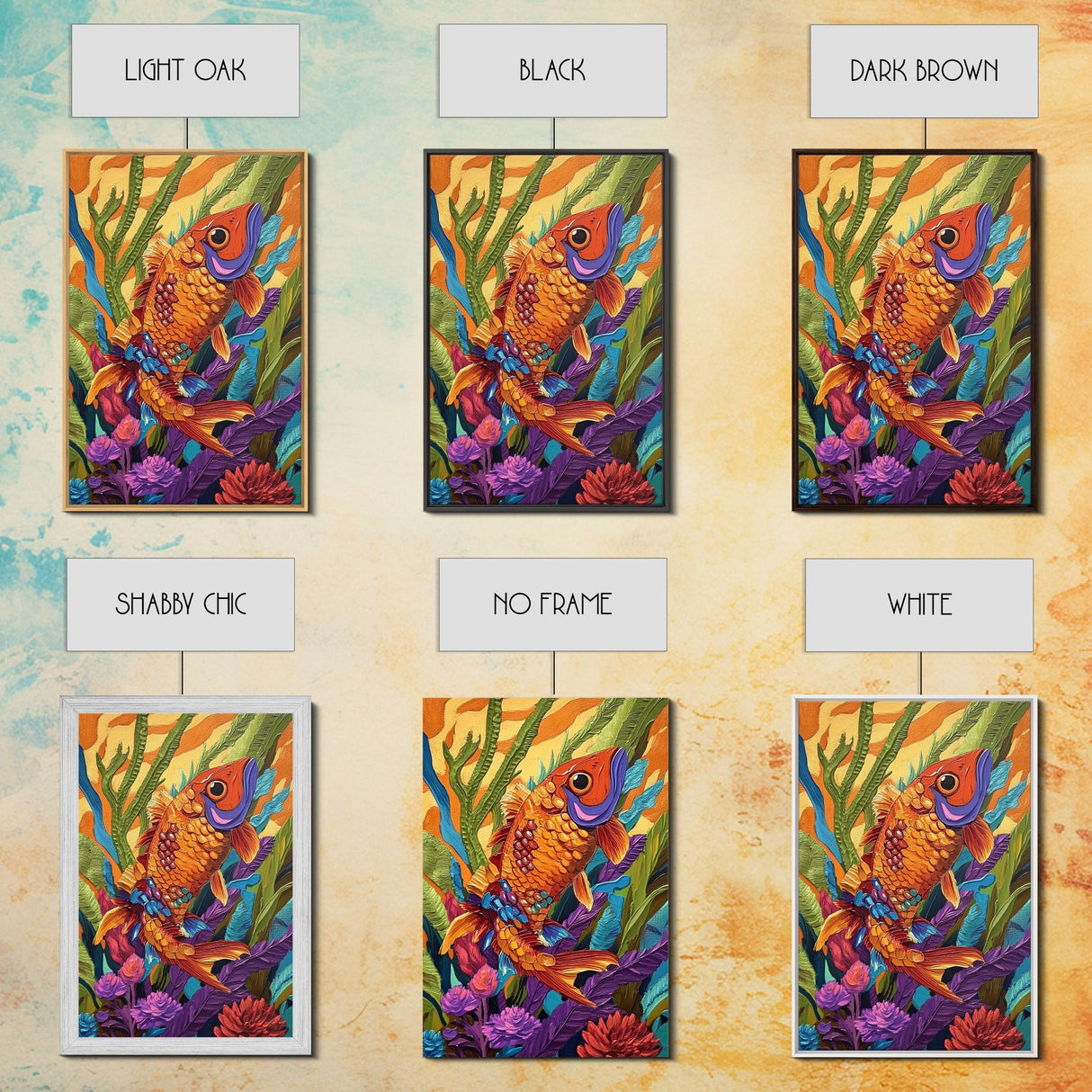 Bold Colorful Fish Art, Framed Canvas Print, Underwater wall decor, boho ocean art, tropical fish painting, bathroom wall art