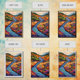 Autumn River Valley, Floral Hillside Art, Bright Fall Landscape, Framed Canvas Print, Seasonal Wall Decor, Living Room Autumn Art