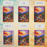 Rainbow Over Mountains, Sunset Pine Forest, Vibrant Landscape, Framed Canvas Print, Kids Room Art, Uplifting Boho Style Wall Decor