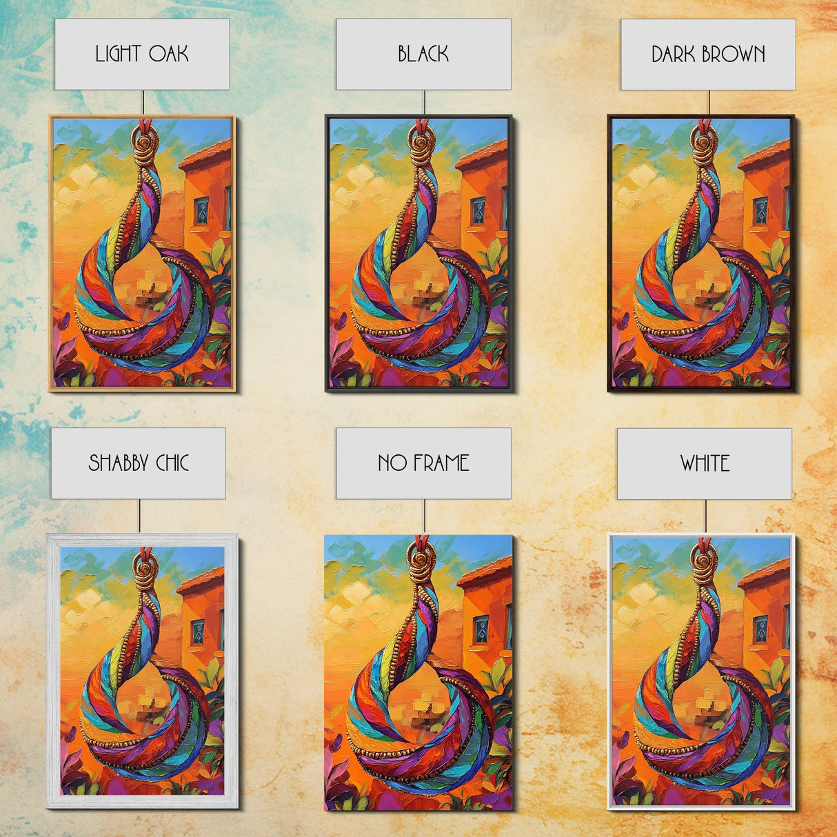Colorful Pendant, Abstract Jewelry, Bohemian Style, Artistic Decor, Warm Sunset Tones, Bedroom Wall Art, Framed Canvas Print
