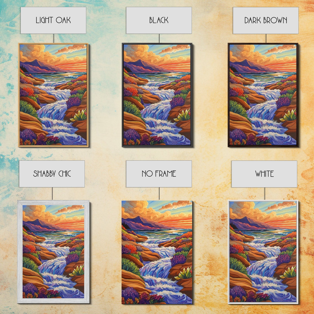 Waterfall Stream, Sunset Sky, Mountain Flow, Fall Colors, Nature Home Decor, Rustic Cabin Vibe, Canvas Print, Living Room Wall Art