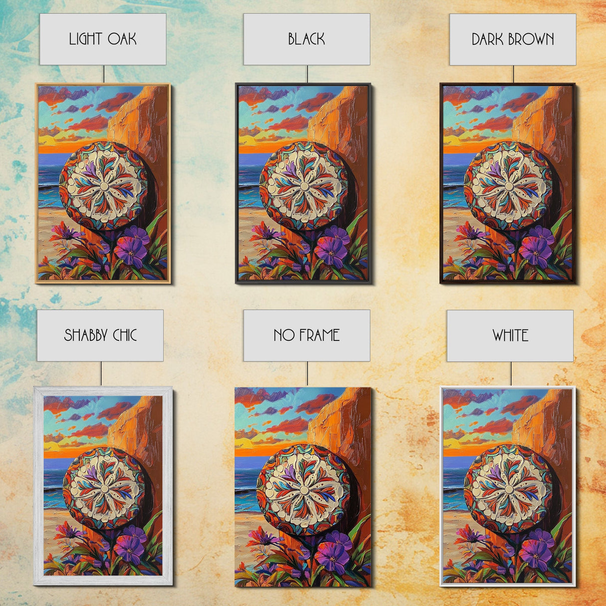 Mandala Sun, Beach Sunset, Boho Symbolism, Coastal Meditation Art, Zen Decor, Living Room Wall Art, Canvas Print, Colorful Texture