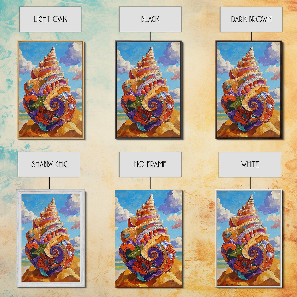 Seashell Swirl, Nautical Shell, Coastal Colors, Beach Dreams, Framed Canvas Print, beach house decor, shell wall art, ocean lover gift