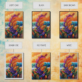 Feather Leaves, Ocean Vibe, Sunset Garden, Fall Colors, Framed Canvas Print, botanical wave art, autumn leaf decor, coastal plant painting