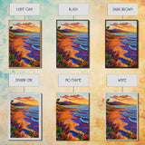 Vibrant Beach Sunset, Ocean Waves, Tropical Coastline, Coastal Landscape, Framed Canvas Print, Living Room Wall Art, Colorful Beach Art