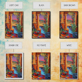 Desert Garden View, Vibrant Sunset Patio, Mexican Courtyard Scene, Framed Canvas Print, Colorful Patio Art, Kitchen Wall Art, Boho Decor