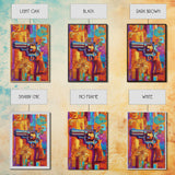 Pop Art Revolver, Bold Gun Art, Urban Wall Decor, Framed Canvas Print, Eclectic Studio Wall Art, Psychedelic Style, Colorful Abstract Art