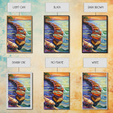 Sunset Rock Path, Ocean Wall Art, Serene Coastal Scene, Framed Canvas Print, Bohemian Living Room Decor, Water Landscape Painting