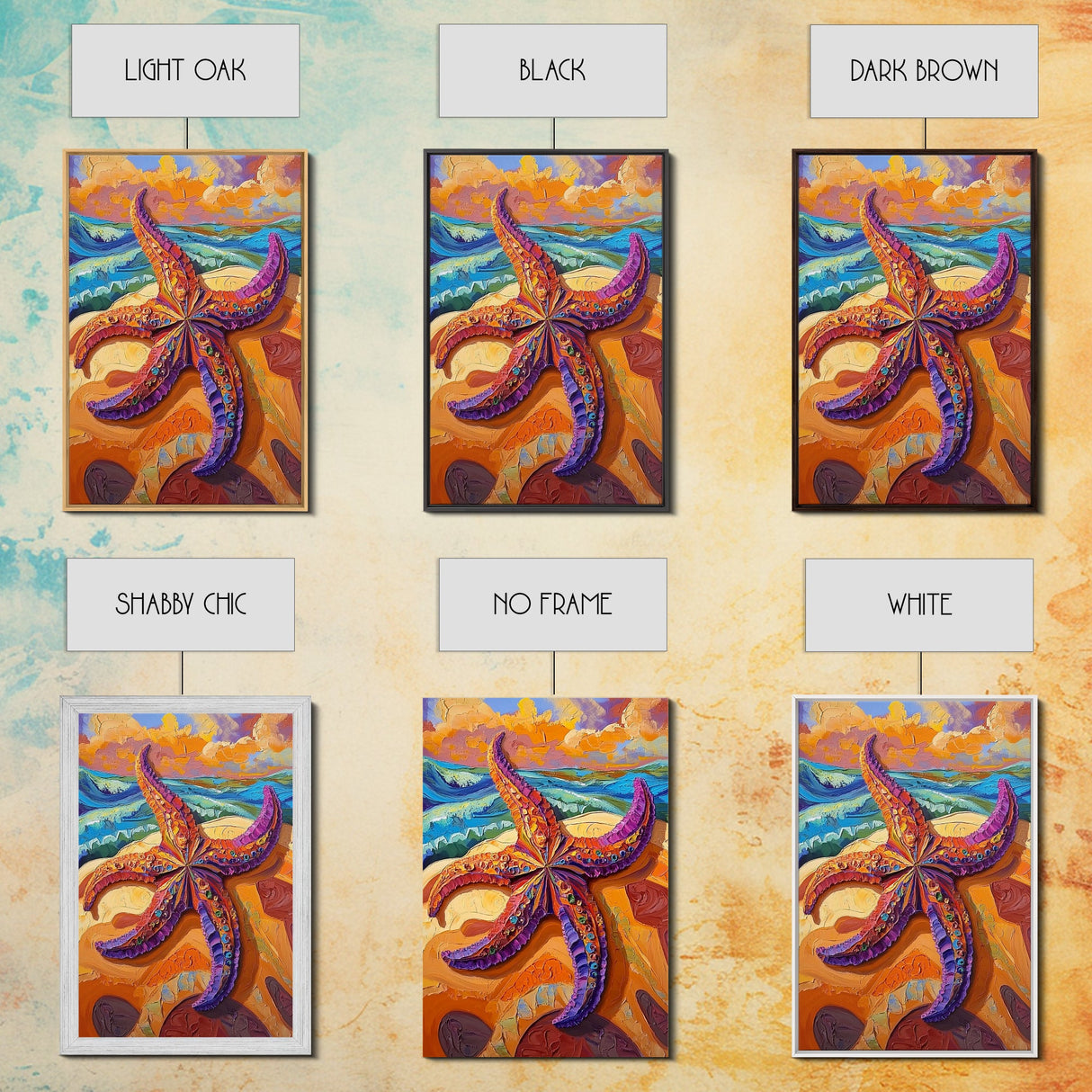 Starfish Closeup, Vibrant Shore, Ocean Texture, Coastal Beauty, Framed Canvas Print, Bathroom Wall Art, Beach House Decor, Seaside Boho Art