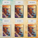 Sunset Coast, Rocky Shore, Ocean Glow, Golden Hour, Framed Canvas Print, Living Room Wall Art, Nature Landscape Decor, Coastal Fall Artwork
