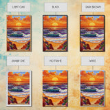 Sunset Beach, Crashing Waves, Golden Sky, Ocean Horizon — Canvas Print tropical landscape art, bathroom wall decor, modern beach vibe